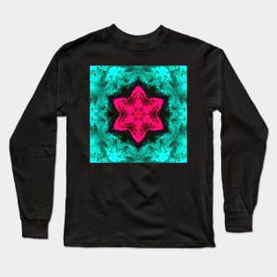 Cyan and Pink Smoke Kaleidoscope Pattern Long Sleeve T-Shirt